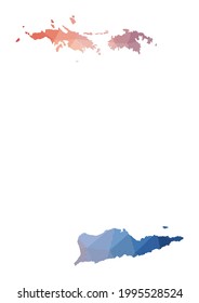 Mapa de las Islas Vírgenes. Baja ilustración policial de la isla. Diseño geométrico con rayas. Tecnología, Internet, concepto de red. Ilustración vectorial.