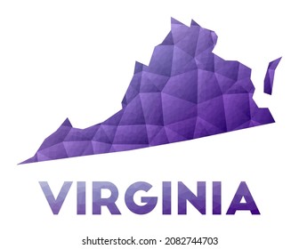 Map of Virginia. Low poly illustration of the US state. Purple geometric design. Polygonal vector illustration.