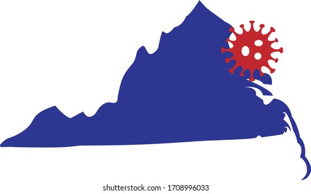 Map Of Virginia State With A Coronavirus Graphic Icon (COVID-19). Also Useful For Flu Season