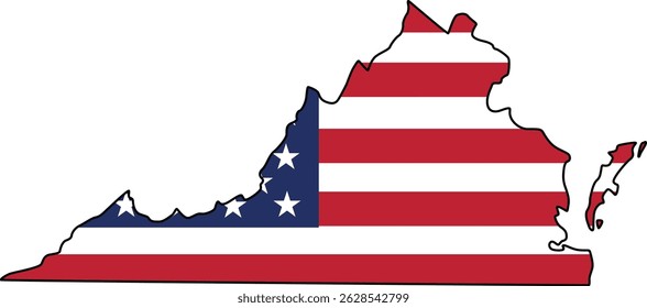 Mapa de Virginia State Design con la bandera de Estados Unidos