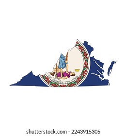 Mapa del estado de Virginia con su bandera oficial aislada de fondo blanco. Ilustración del vector