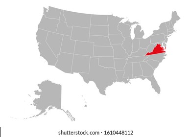 Map of Virginia, USA political map vector illustration. Gray background.