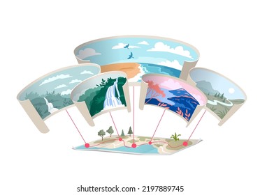 Map with virtual 360 degree views of places. Vector illustration