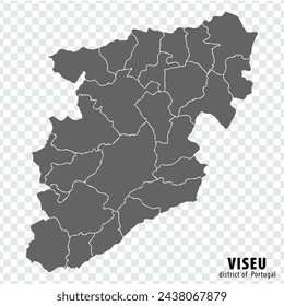 Map Viseu  District on transparent background. Viseu District  map with  municipalities in gray for your web site design, logo, app, UI. Portugal. EPS10.