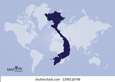 Map of Vitenam - Blue Geometric Rumpled Triangular , Polygonal Design For Your . Vector illustration eps 10. - Vector