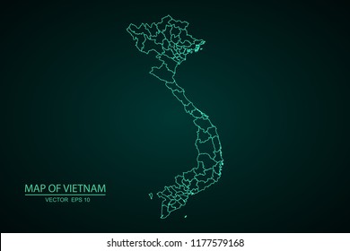 Map of Vitenam,Green map on dark background of map of Vitenam symbol for your web site design map. Vector illustration eps 10.