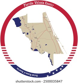 Map of Volusia County in Florida, USA arranged in a circle.