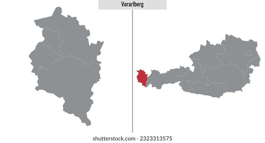 map of Vorarlberg state of Austria and location on Austrian map