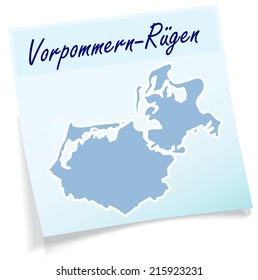 Map of Vorpommern-Ruegen as sticky note in blue