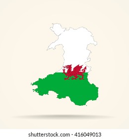 Map of Wales in Wales flag colors