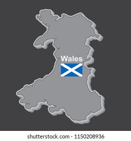 The Map of Wales with flag on dark background.