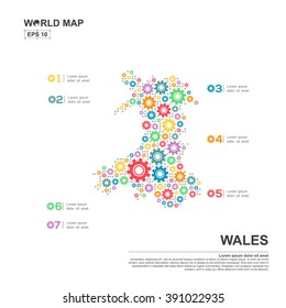 Map Of Wales Infographic design template with gear chain