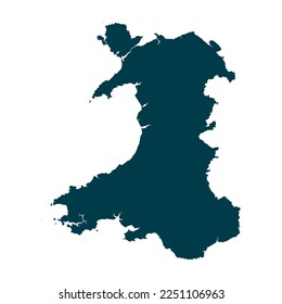 The map of Wales in turquoise color isolated on background. Vector illustration