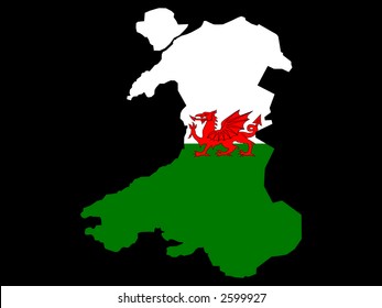 map of Wales and Welsh flag illustration