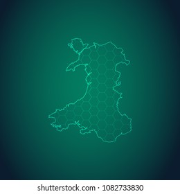 Map of Wales-Wire frame 3D mesh polygonal network line, design sphere, dot and structure. Vector illustration eps 10.