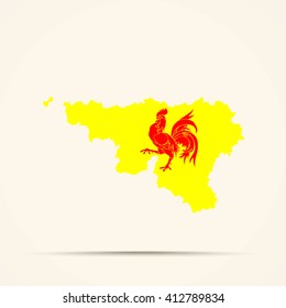 Map of Wallonia in Wallonia flag colors


