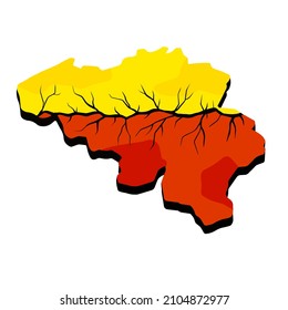Map of Wallonia and Flanders. Crack on Area of Belgium.