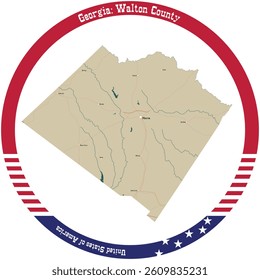 Map of Walton County in Georgia, USA arranged in a circle.