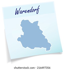 Map of Warendorf as sticky note in blue