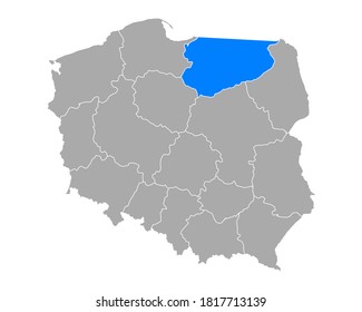 Map of Warminsko-mazurskie in Poland on white