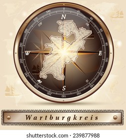 Map of Wartburgkreis with borders in bronze