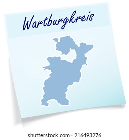 Map of Wartburgkreis as sticky note in blue