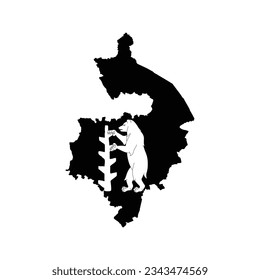 The map of the Warwickshire county with its flag in white and black colours isolated on white background. Vector illustration