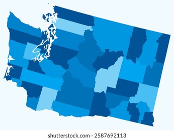 Map of Washington with counties. Just a simple state border map with county division. Light blue color palette. Blank State of Washington shape with administrative division. Vector illustration.