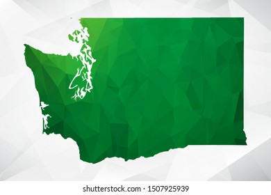 Map of Washington - Green Geometric Rumpled Triangular , Polygonal Design 