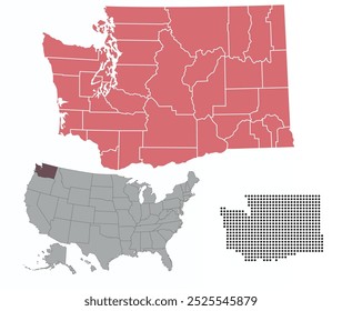 Mapa do estado de Washington nas cores do Partido Republicano