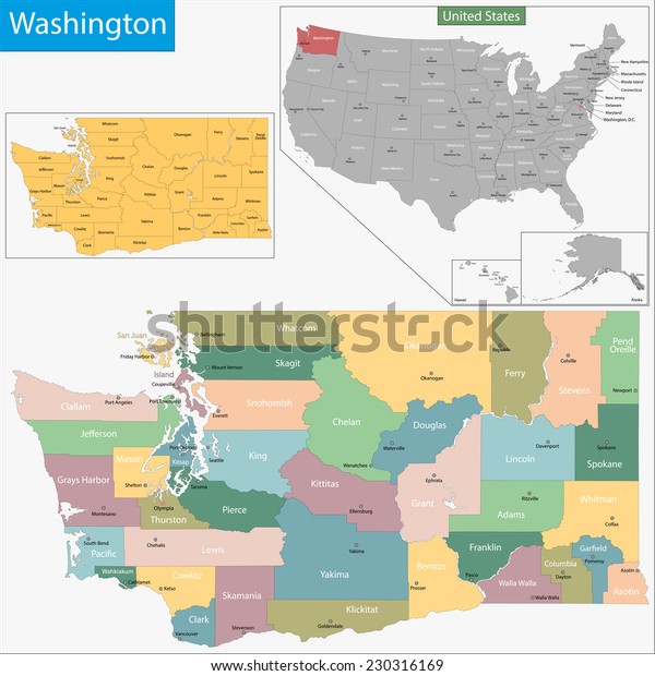 Map Washington State Designed Illustration Counties Stock Vector ...