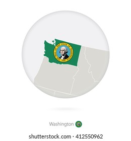 Map of Washington State and flag in a circle. Washington US State map contour with flag. Vector Illustration.