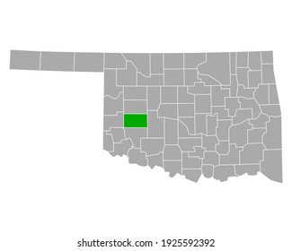 Map of Washita in Oklahoma on white