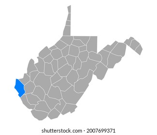 Map of Wayne in West Virginia on white