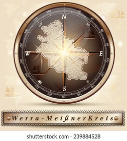 Map of Werra-Meissner-Kreis with borders in bronze