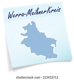 Map of Werra-Meissner-Kreis as sticky note in blue