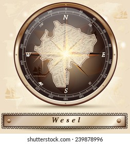 Map of Wesel with borders in bronze