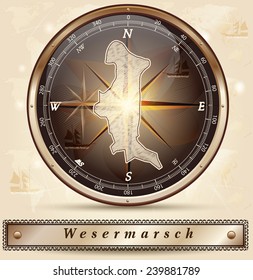 Map of Wesermarsch with borders in bronze