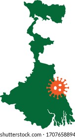 Map of West Bengal India State with Coronvirus icon COVID-19. Also useful for flu season