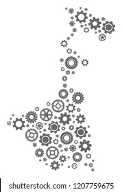 Map of West Bengal State composed with gray gear symbols. Vector abstract collage of map of West Bengal State with repair symbols. Engineering flat design for industry projects.