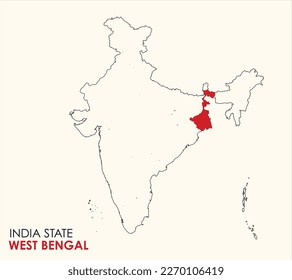 Map of West Bengal, West Bengal state location in Indian Map, outline map of India With outline State Map West Bengal.