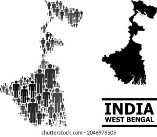 Map of West Bengal State for political agitprop. Vector population abstraction. Abstraction map of West Bengal State organized of population elements. Demographic scheme in dark gray color variations.