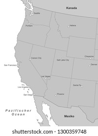 Map of West Coast - United States (with German inscription)
