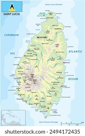 Mapa del estado insular de Santa Lucía en las Indias Occidentales