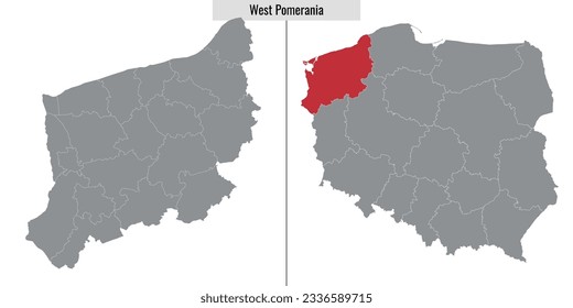 map of West Pomerania voivodship province of Poland and location on Polish map