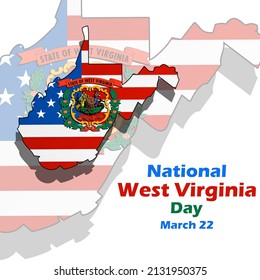 map of west virginia with american flag and texts on white background, National West Virginia Day March 22