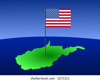 map of West Virginia with American Flag on pole