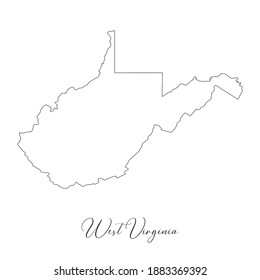Map of  West Virginia. Border of West Virginia and handwritten name of the state. Minimalist map. This vector map is appropriate for digital editing and prints of all sizes.