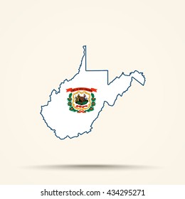 Map of West Virginia in West Virginia flag colors