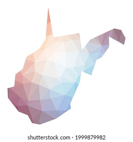 Map of West Virginia. Low poly illustration of the US state. Geometric design with stripes. Technology, internet, network concept. Vector illustration.